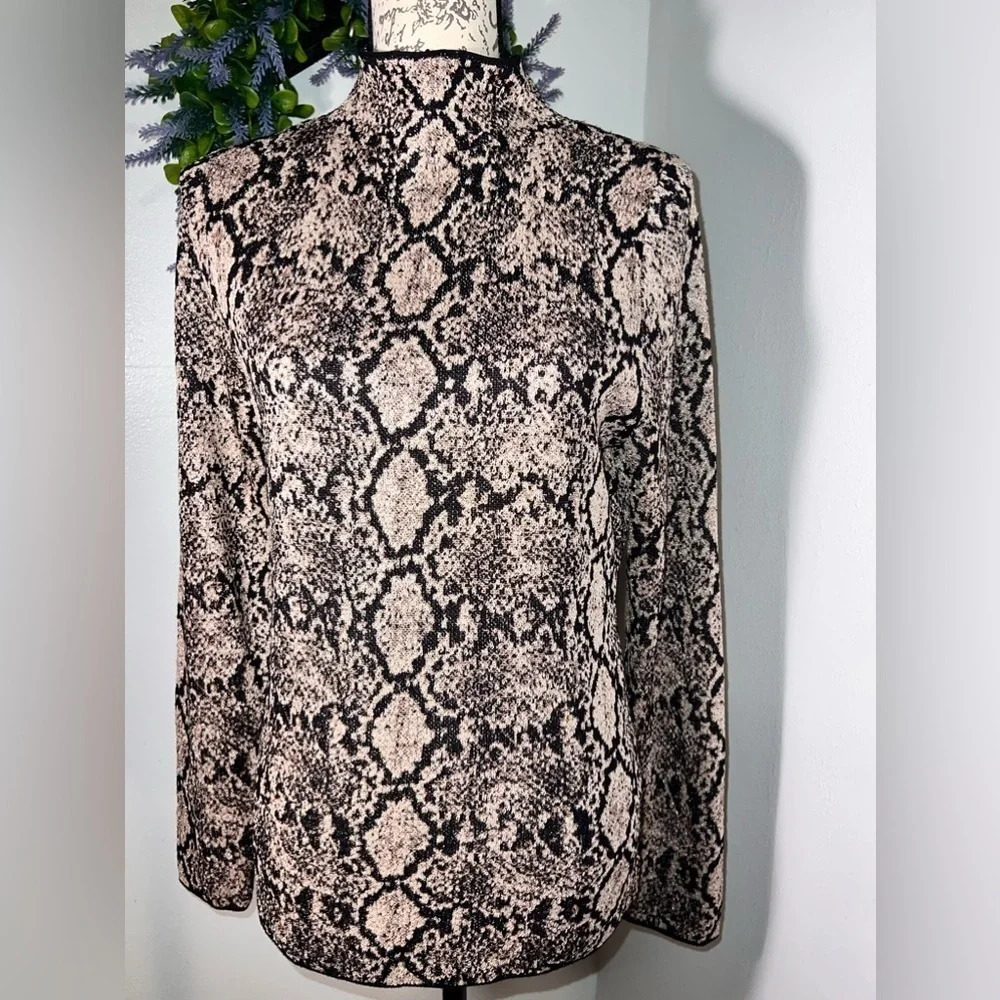 INC, M, metallic‎ python print, long sleeve, mock neck w/rear quarter zip tunic